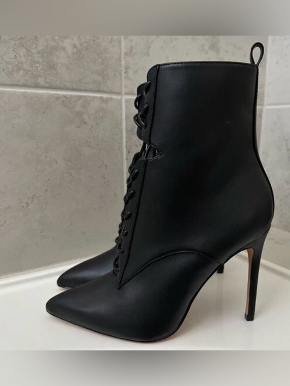 Aldo Black Pointed Lace-Up Stiletto Ankle Boots